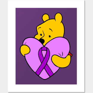 Yellow Bear hugging purple Awareness ribbon Posters and Art